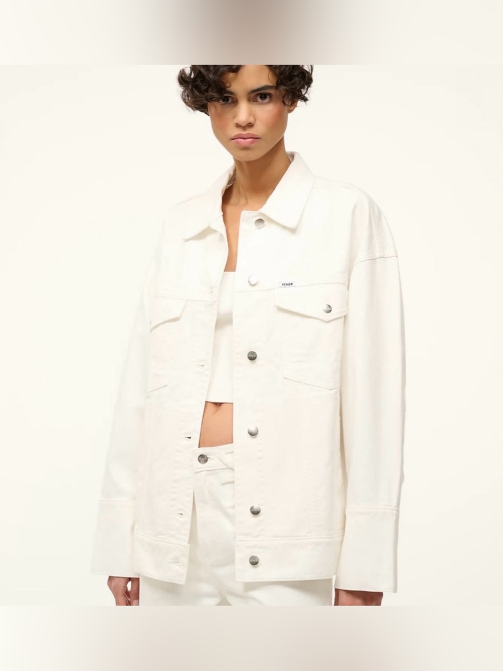 STAUD White Denim Oversized Jacket